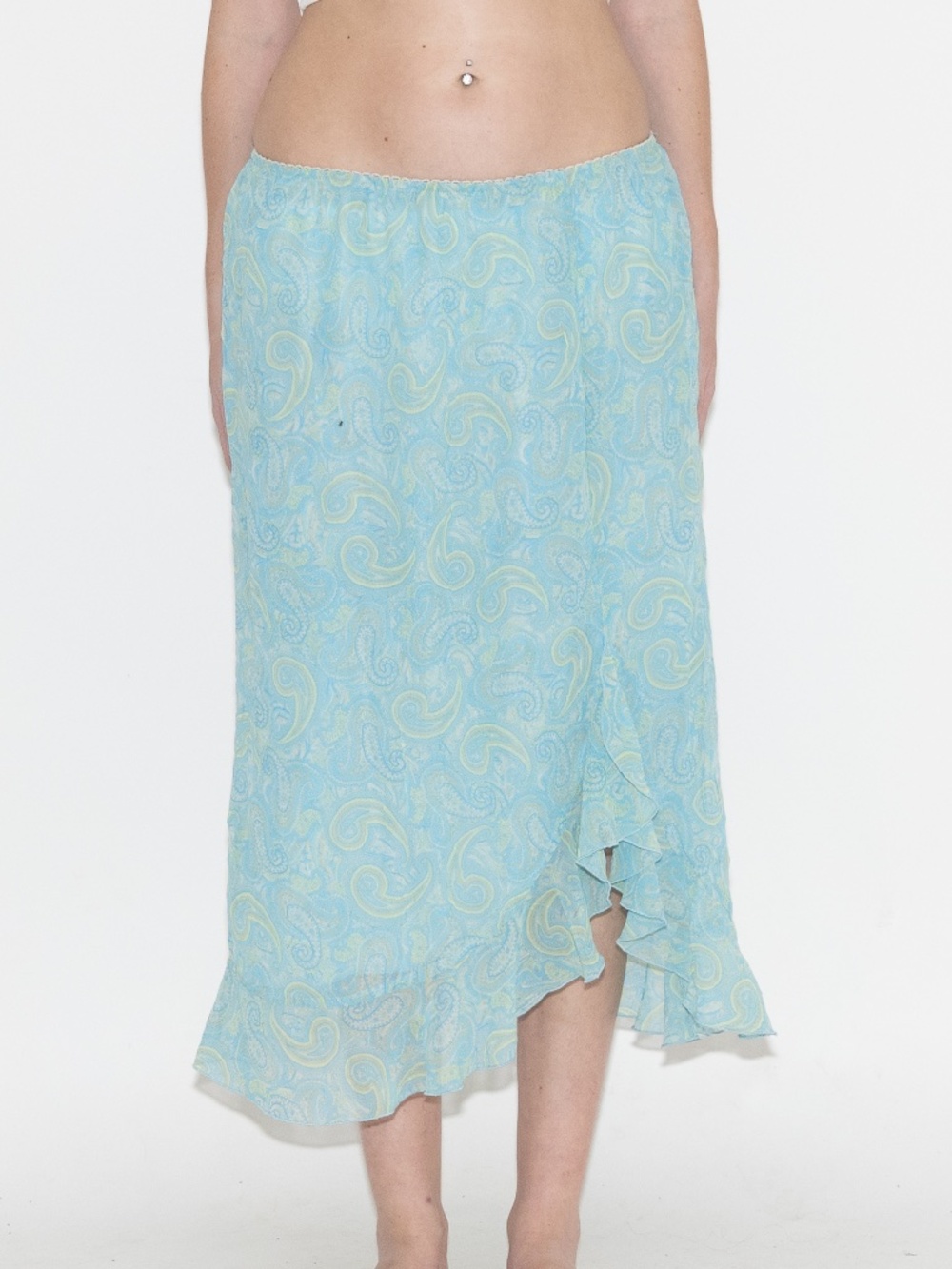 Y2k paisley print midi skirt blue green size 14 worthington polyester